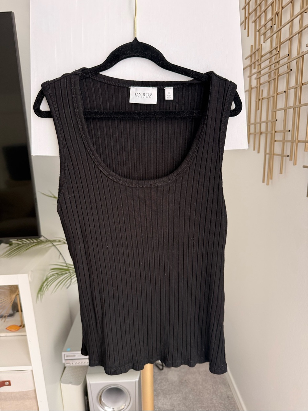 Cyrus Black Ribbed Scoop-Neck Tank